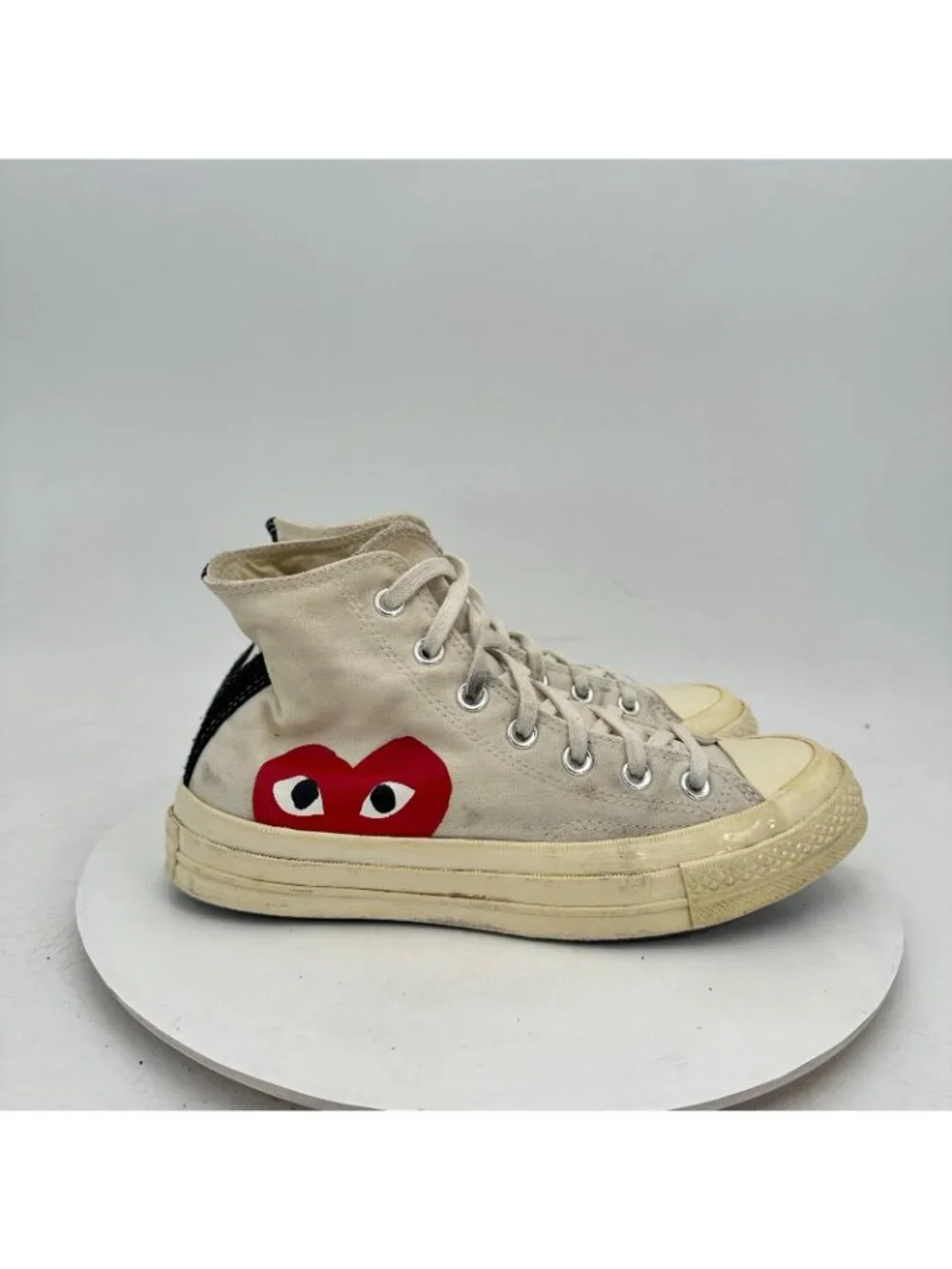 Converse x Comme des Garcons PLAY Women 8 Parchment Canvas High Top Shoes